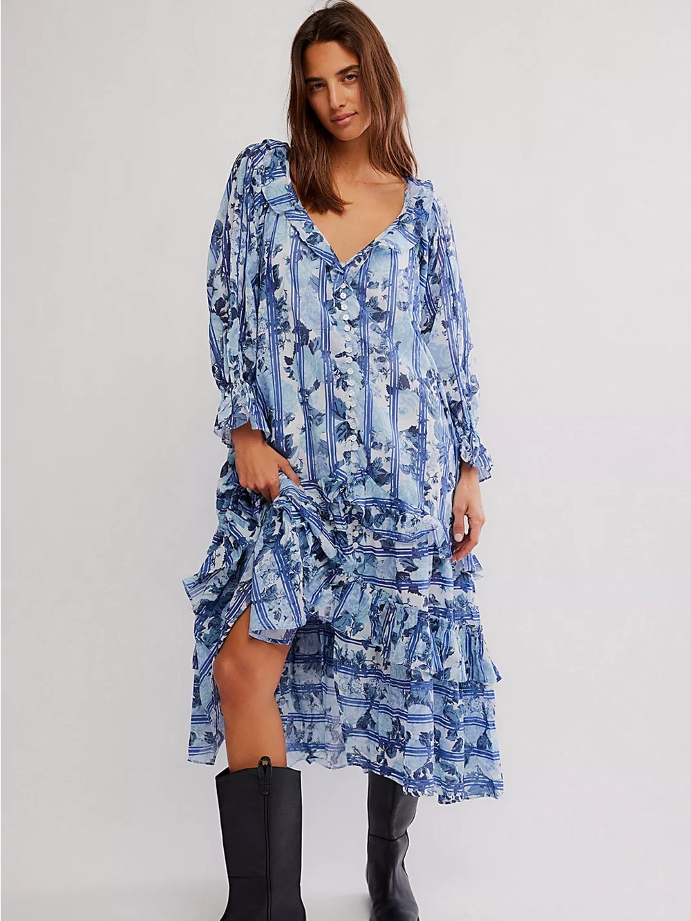 EUC! Free People Garden Wonders Long Sleeve Maxi Dress | boho| cottagecore